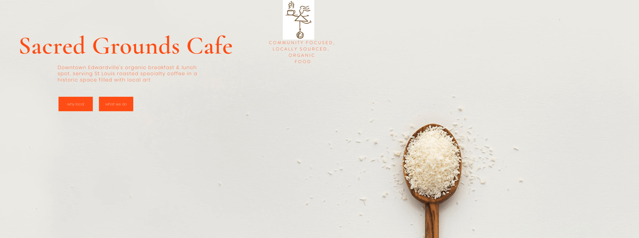 Homepage image with name and wooden spoon full of rice.
